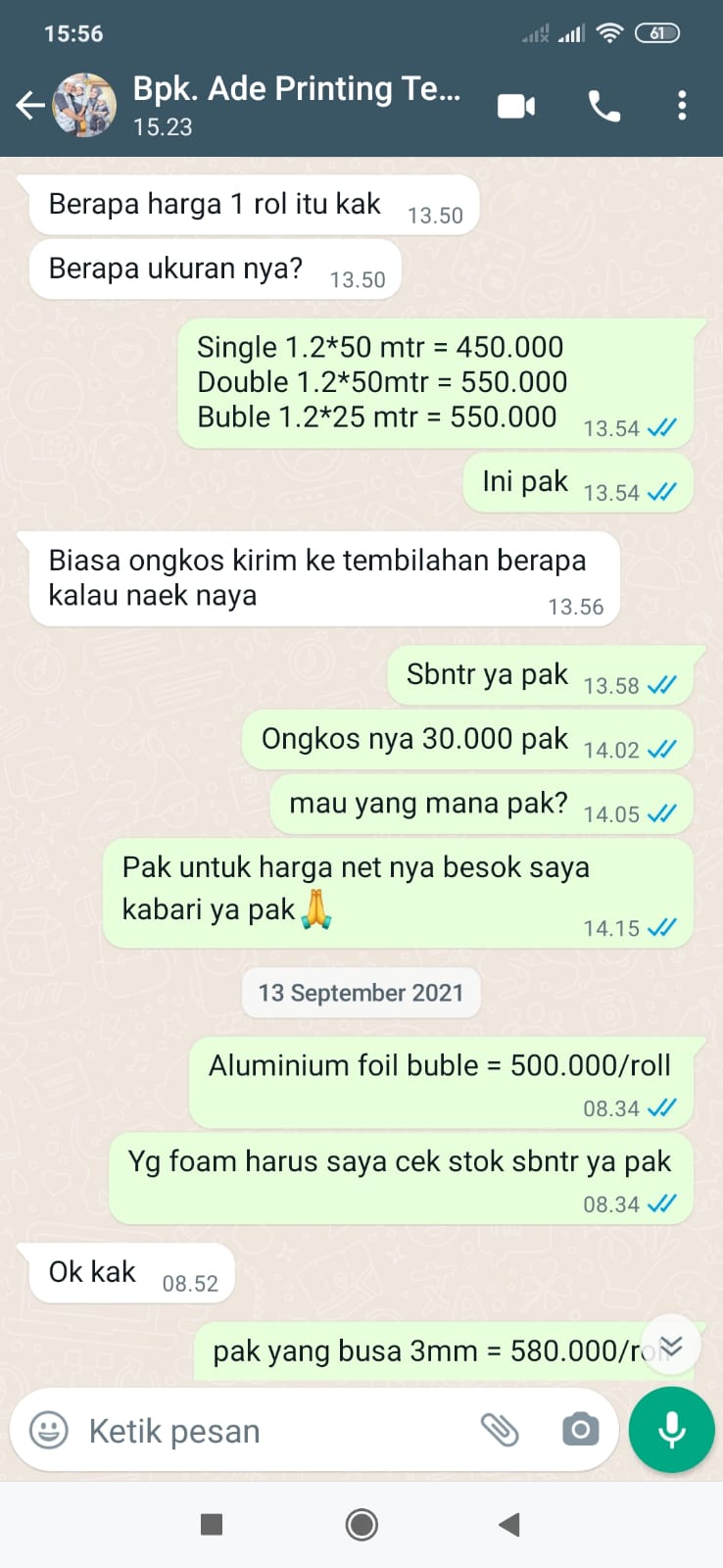Testimoni Aluminium foil