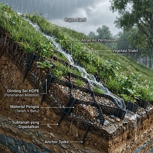 Kami menyediakan Geocell HDPE berkualitas untuk berbagai kebutuhan Insulasi Stabilisasi Struktur Tanah berbagai proyek konstruksi dan infrastruktur. Tersedia pilihan Geocell Uk. 4m×6m, Geocell Tinggi 7,5, 10, 15 & 20 cm, serta Geocell 330×330 mm & 356×356 mm, Daptkan informasi Harga Geocell per meter & Harga Geocell HDPE Per m2