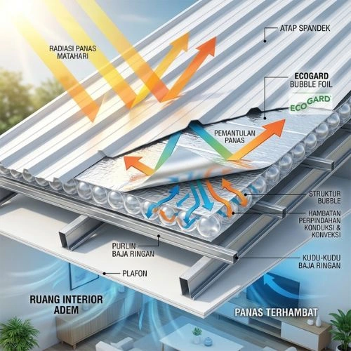 Kami menyediakan ECOGARD Bubble Aluminium Foil sebagai pilihan insulasi dan peredam panas atap yang praktis untuk berbagai kebutuhan bangunan. Dapatkan informasi harga Aluminium Foil per roll, harga Aluminium Foil Bubble, harga ECOGARD Bubble Foil, hingga Bubble Foil ukuran 1,2 m × 25 m × 4 mm sesuai kebutuhan proyek Anda.