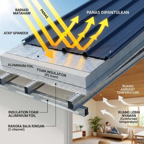 Kami menyediakan Insulation Foam Aluminium Foil sebagai solusi praktis untuk membantu mengurangi panas pada atap dan meningkatkan kenyamanan ruangan. Tersedia berbagai pilihan Insulasi Peredam Panas Atapdengan ukuran dan ketebalan, Dapatkan informasi Harga Aluminium Foil Per Roll, Harga Aluminium Foil Foam, Harga Aluminium Foam Foil 1.2mx25m, Harga Foam Foil 5mm & Harga Aluminium Foil 10mm