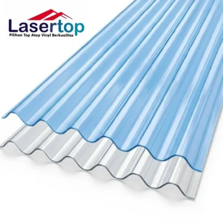 Blue corrugated metal roofing sheet with LaserTop logo in the top-left corner.