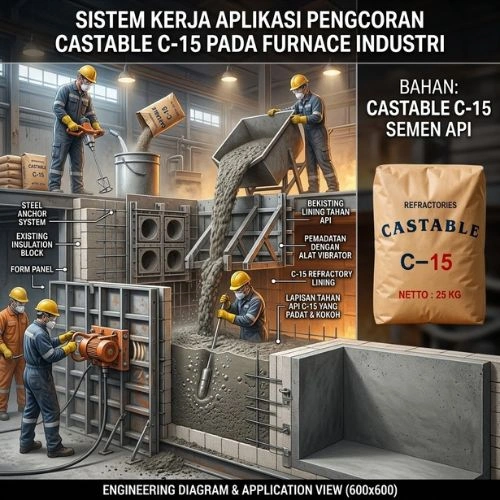 Supplier Castable C-15 Semen Api menyediakan material refractory untuk berbagai kebutuhan industri yang membutuhkan ketahanan terhadap suhu tinggi. Sebagai Toko Semen Api, kami melayani kebutuhan Refractory Cement Castable C-15 dengan pilihan harga yang dapat disesuaikan berdasarkan jumlah pembelian dan kebutuhan proyek. Untuk informasi harga Semen Api per sak, termasuk harga Semen Api C-15 dan harga semen tahan panas, silakan hubungi kami untuk mendapatkan penawaran serta rekomendasi produk yang sesuai untuk aplikasi furnace, kiln, tungku, boiler, dan kebutuhan industri lainnya.